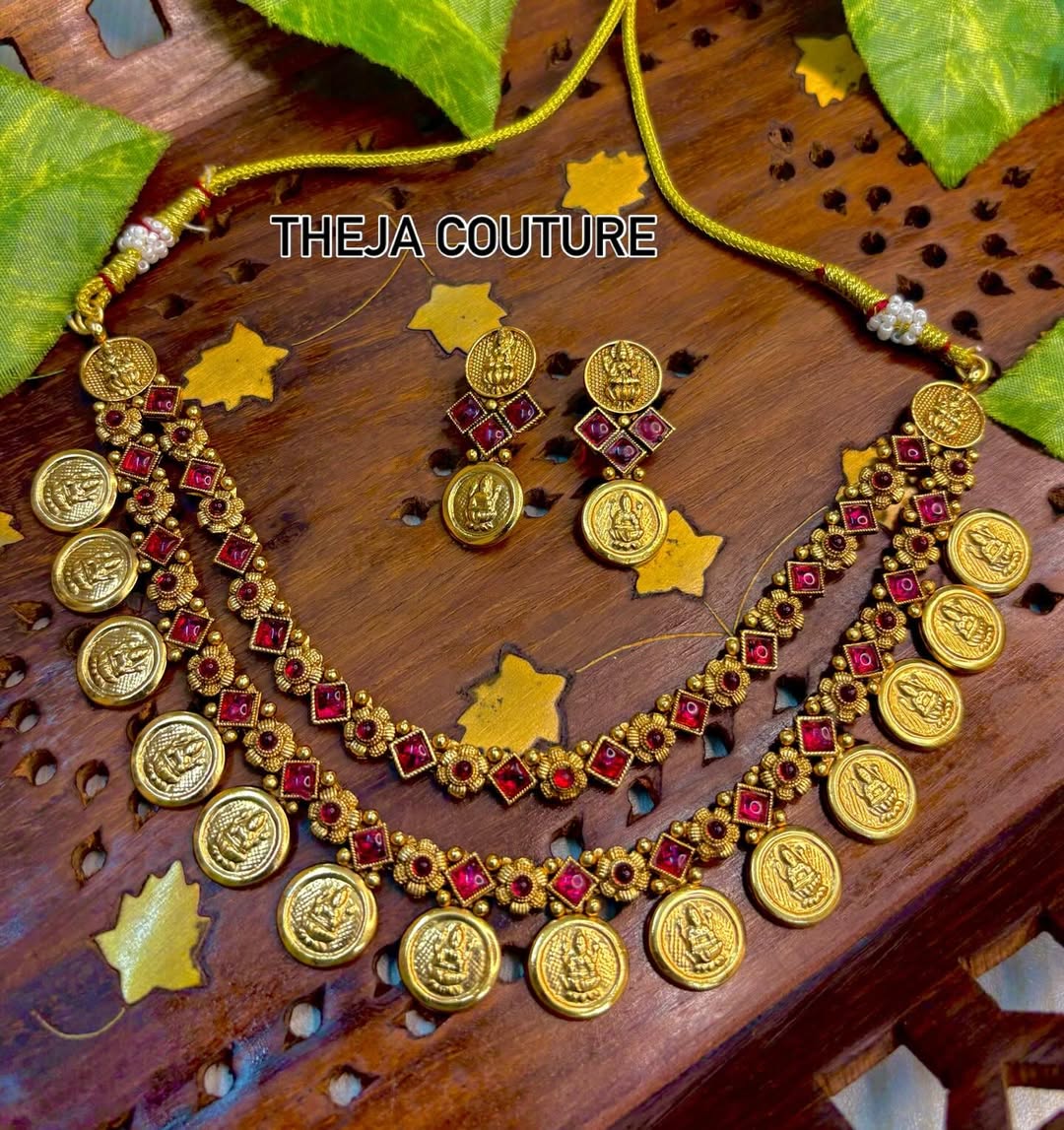 Antique double layer lakshmi coin necklace
