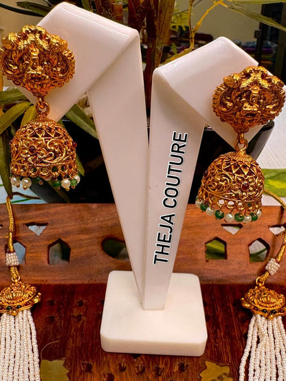 White beads long necklace comes with jhumkas
