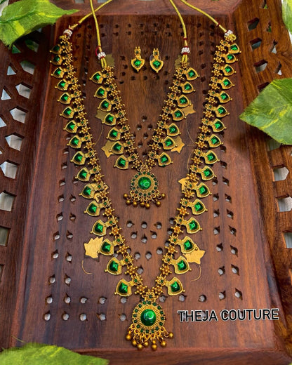 Green embreld kerala style necklace set