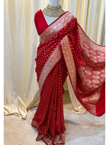 CHILLI RED BANARASI SILK SAREE.