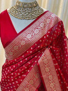 CHILLI RED BANARASI SILK SAREE.