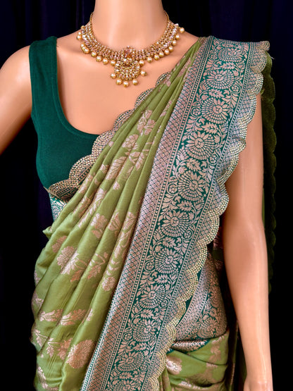Mehendi green semi art silk saree.