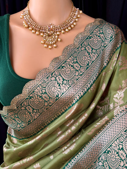 Mehendi green semi art silk saree.