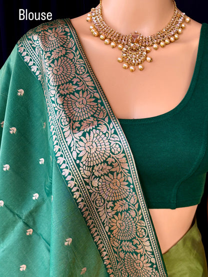 Mehendi green semi art silk saree.