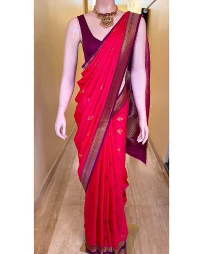 Ranipink dual shade art silk saree with magenta border.