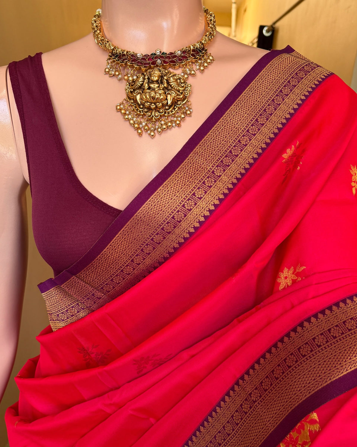 Ranipink dual shade art silk saree with magenta border.