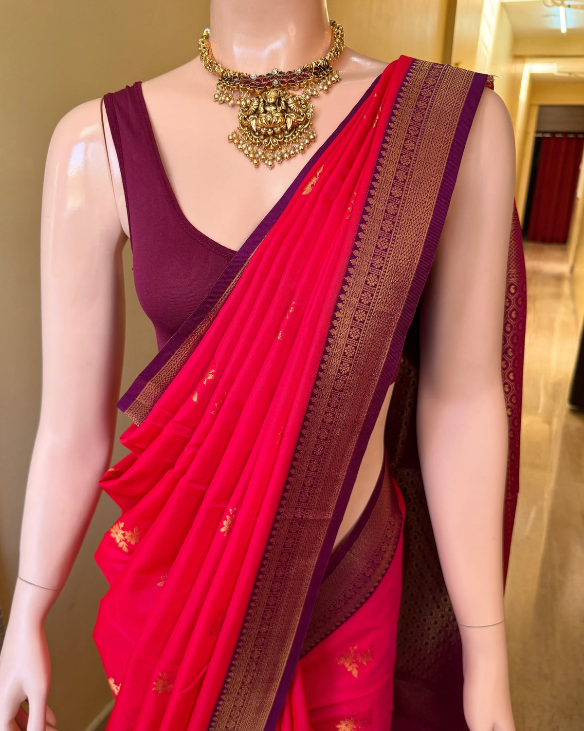 Ranipink dual shade art silk saree with magenta border.