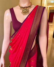 Ranipink dual shade art silk saree with magenta border.