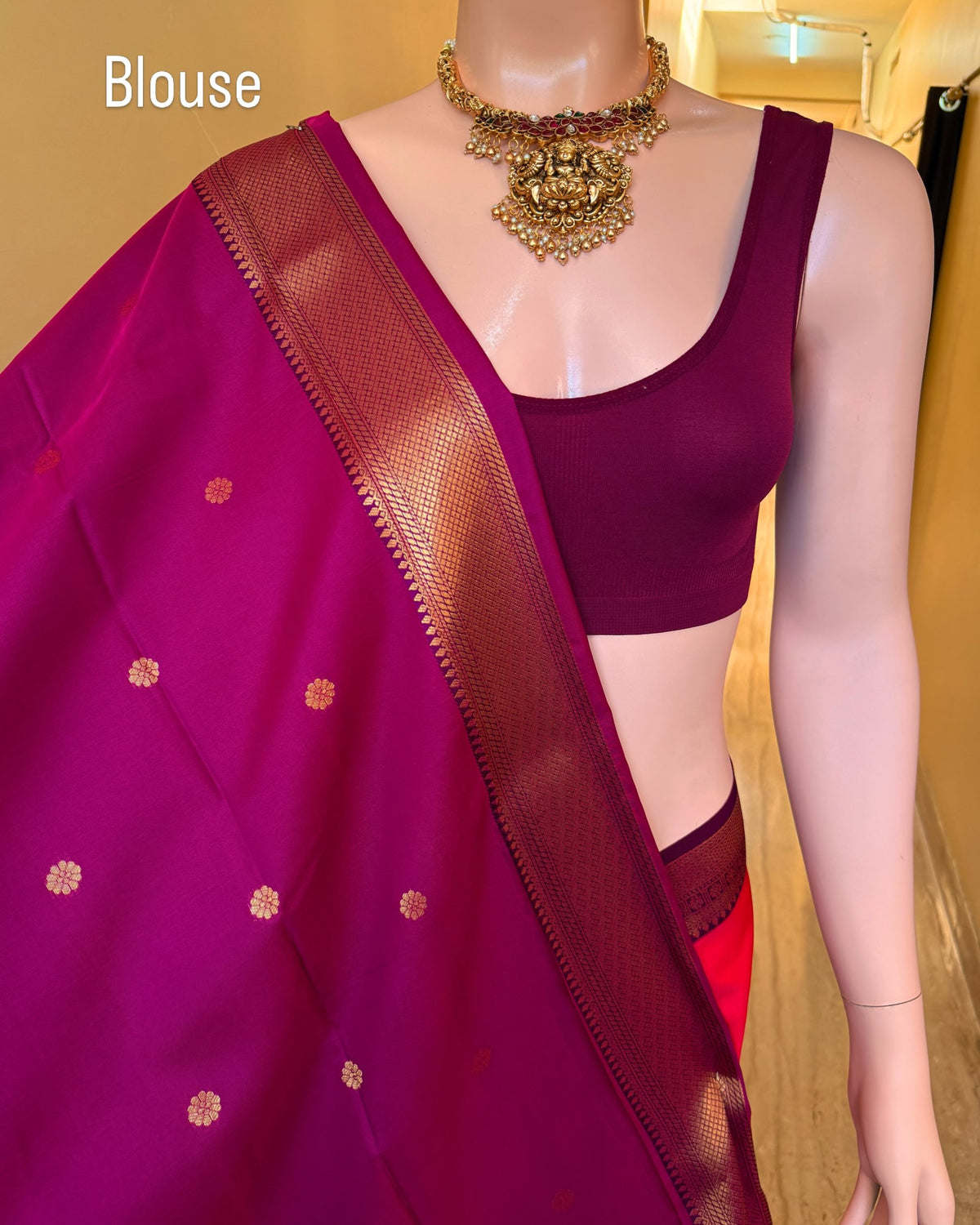 Ranipink dual shade art silk saree with magenta border.