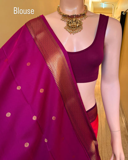 Ranipink dual shade art silk saree with magenta border.