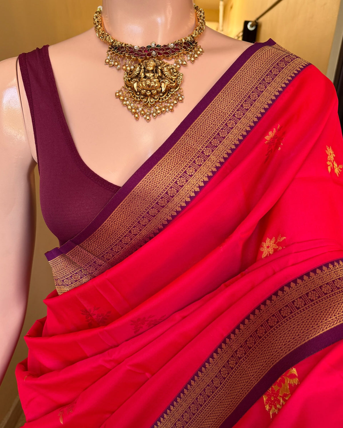 Ranipink dual shade art silk saree with magenta border.