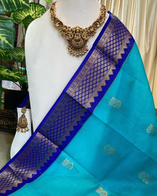 SKY BLUE KORA COTTON SAREE WITH PEPSI BLUE BORDER