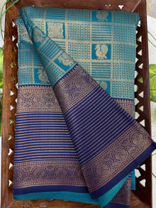 SKY BLUE ART SILK SAREE WITH NAVY BLUE BORDER