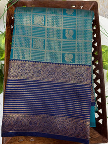 SKY BLUE ART SILK SAREE WITH NAVY BLUE BORDER