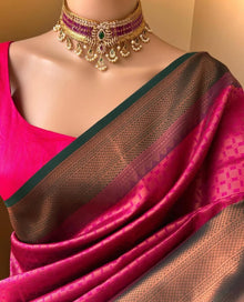 RANI PINK ART SILK SAREE WITH BOTTLE GREEN BORDER