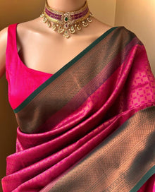 RANI PINK ART SILK SAREE WITH BOTTLE GREEN BORDER