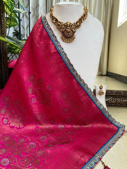 RANI PINK ART SILK SAREE WITH ZARI WEAVE BORDER