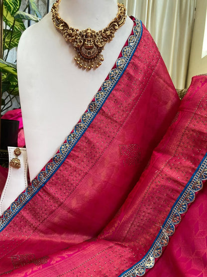 RANI PINK ART SILK SAREE WITH ZARI WEAVE BORDER