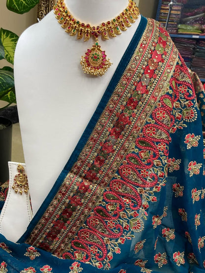 TEAL BLUE GEORGETTE SAREE