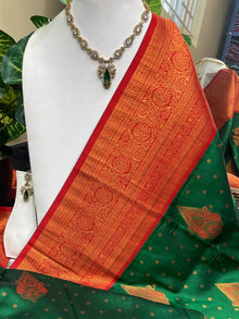 BOTTLE GREEN DUAL TONE ART SILK SAREE