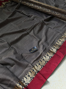 GREY NARAYANPET COTTON SAREE WITH RED BORDER