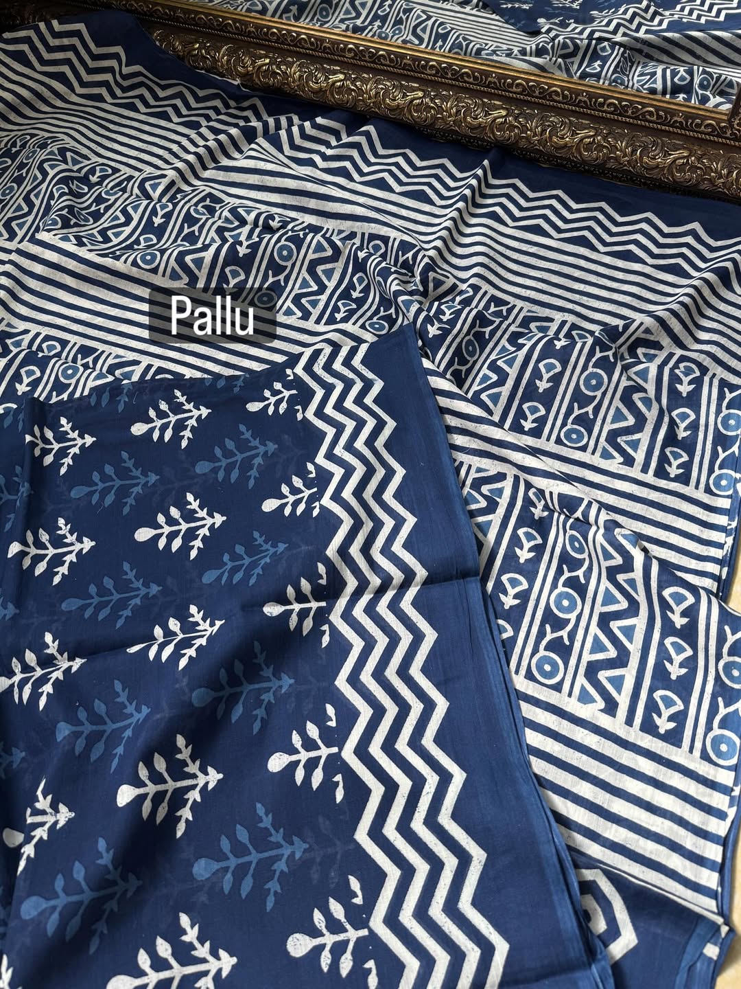 INDIGO COTTON PRINTED SAREE