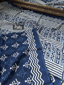 INDIGO COTTON PRINTED SAREE