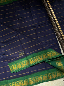 NAVY BLUE SUNGUDI COTTON SAREE WITH GREEN BORDER
