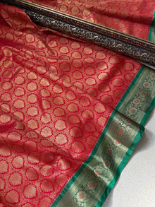 RED ART SILK SAREE WITH GREEN BORDER