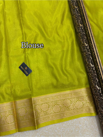 FLUORESCENT GREEN SATIN SILK SAREE