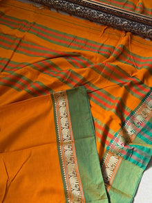 MANGO YELLOW NARAYANPET COTTON SAREE WITH GREEN BORDER