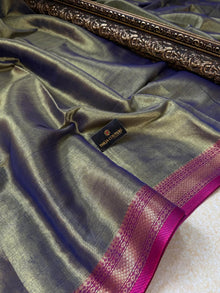 INK BLUE SOFT TISSUE SAREE COMES WITH PINK BORDER