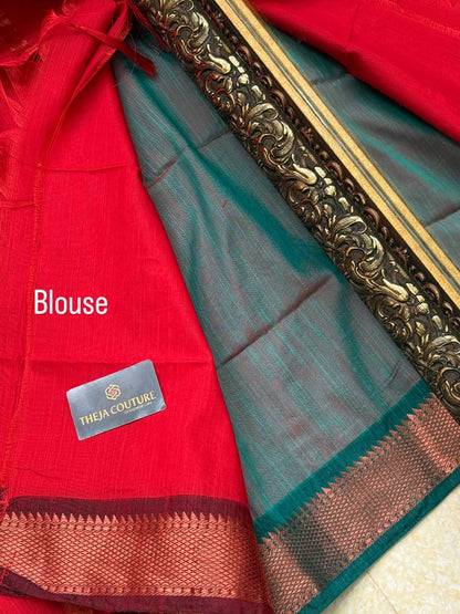 COPPER GREEN SOFT COTTON SILK SAREE