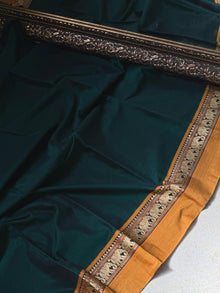BOTTLE GREEN NARAYANPET COTTON SAREE WITH MUSTARD BORDER
