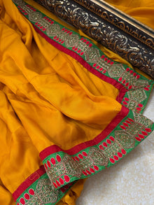 MANGO YELLOW MALAI WITH LACE GREEN BORDER