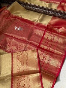 GOLDEN ZARI WEAVE TISSUE COMES WITH RED BORDER