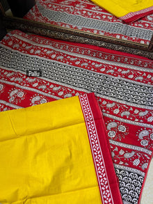 YELLOW COTTON PRINTED SAREE COMES WITH CONTRAST RED BORDER