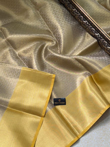 SILVER GOLD ZARI TISSUE SAREE COMES WITH YELLOW BORDER