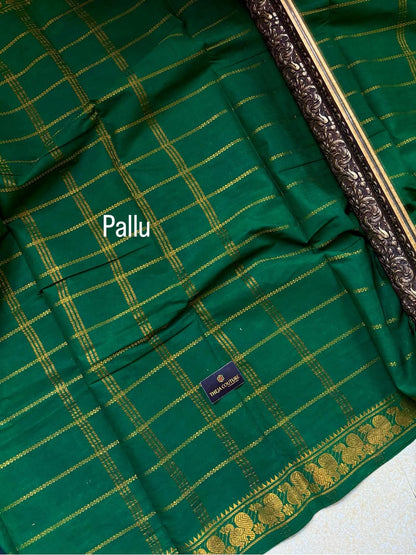 NAVY BLUE SUNGUDI COTTON SAREE WITH GREEN BORDER
