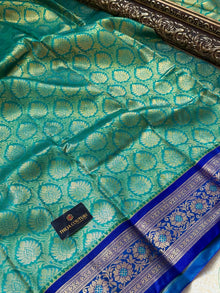 TURQUOISE GREEN ART SILK SAREE WITH BLUE BORDER