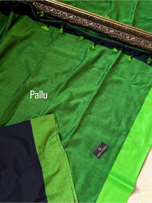 BLACK KHADI COTTON WITH GREEN BORDER