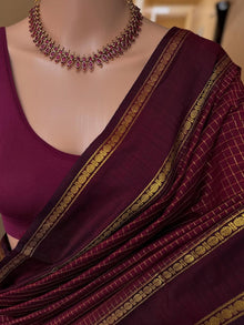 MAROON TRADITIONAL KATTAM COTTON SILK SAREE WITH RUDRAKSHA BORDER