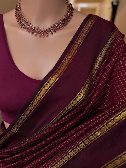 MAROON TRADITIONAL KATTAM COTTON SILK SAREE WITH RUDRAKSHA BORDER