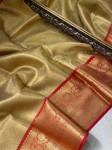GOLDEN ZARI WEAVE TISSUE COMES WITH RED BORDER