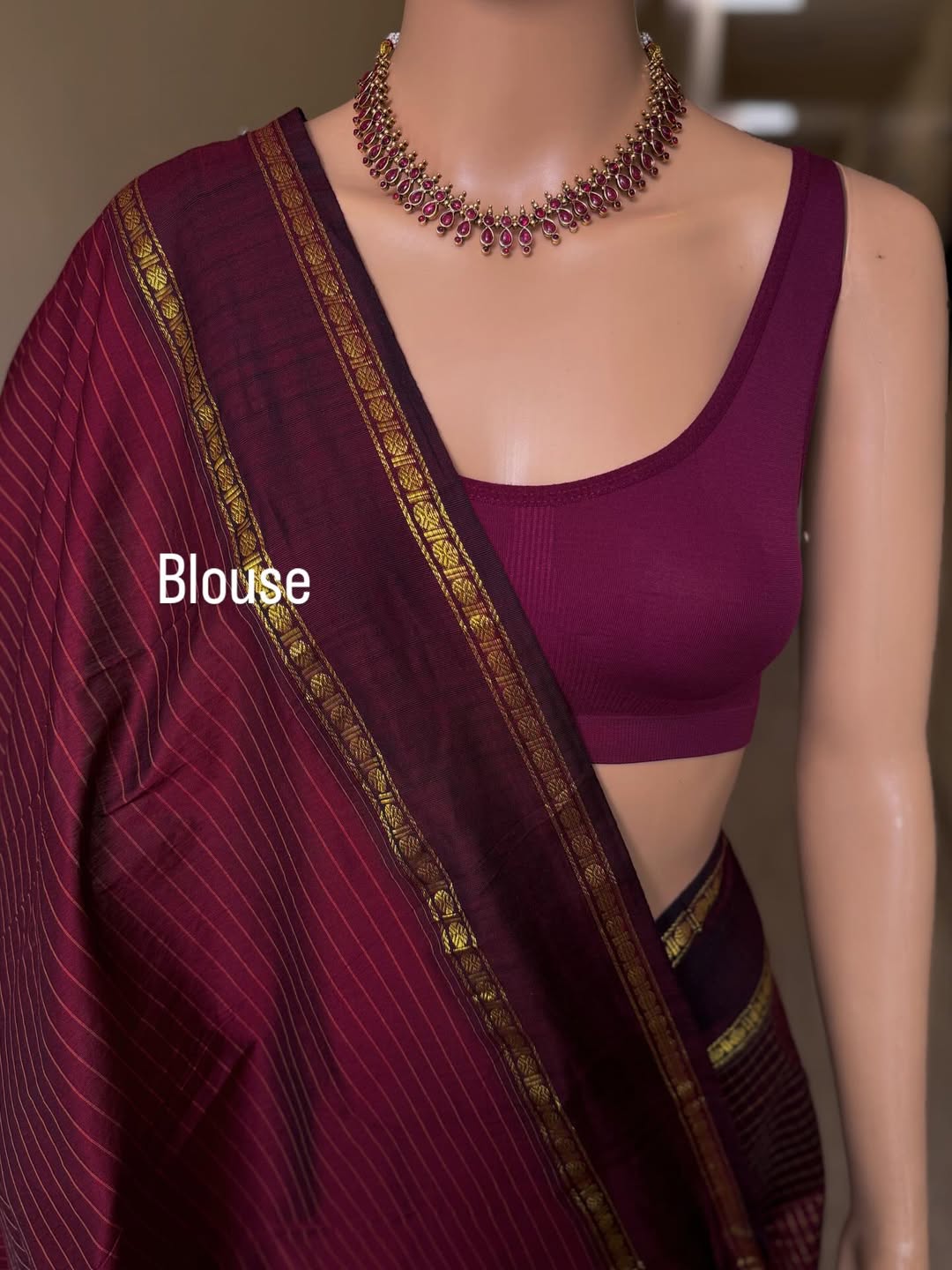 MAROON TRADITIONAL KATTAM COTTON SILK SAREE WITH RUDRAKSHA BORDER