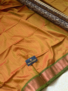 GOLDEN YELLOW SOFT COTTON ART SILK SAREE WITH RED BORDER