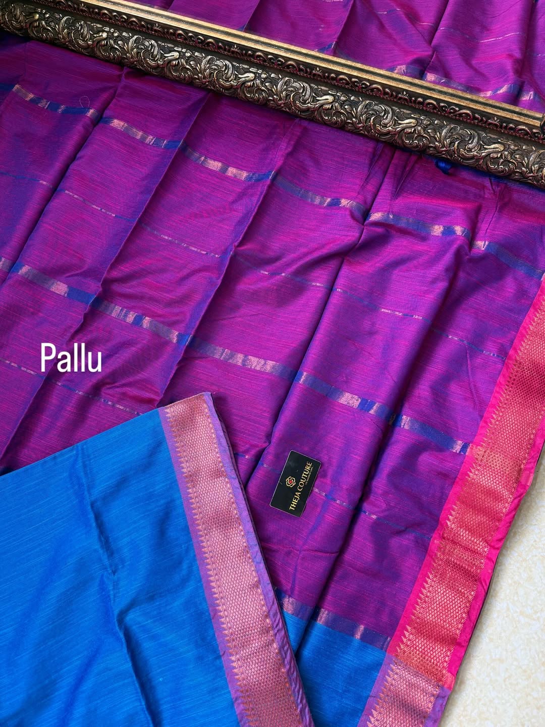 BLUE PURPLE SOFT COTTON SILK SAREE WITH PINK BORDER