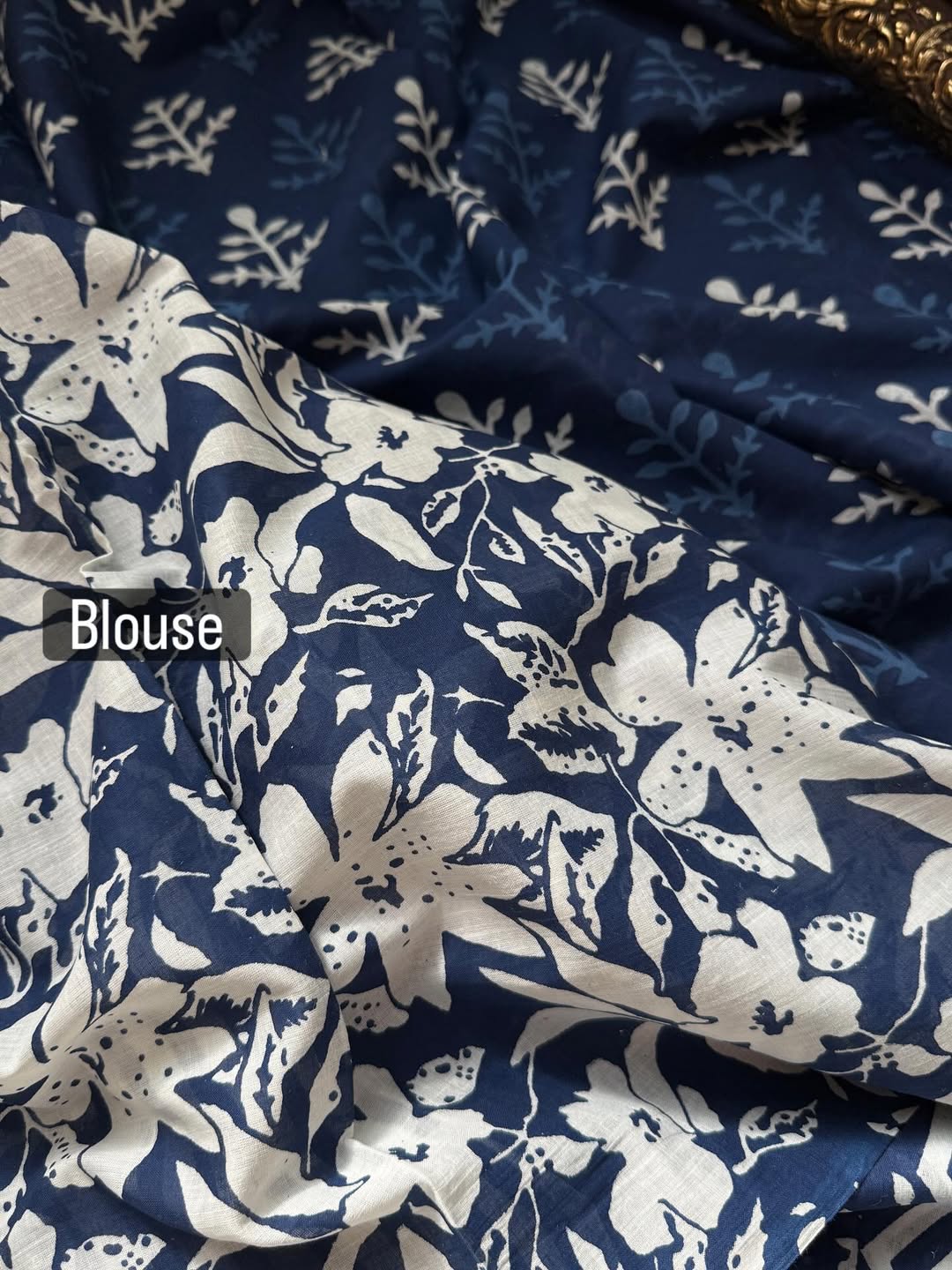 INDIGO COTTON PRINTED SAREE