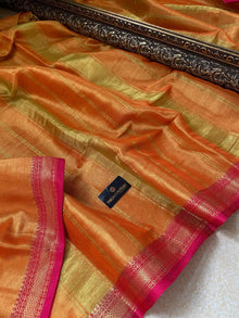 ORANGE SOFT TISSUE SAREE COMES WITH PINK BORDER