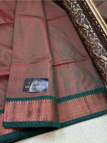 RUST GREEN COTTON SILK SAREE COMES WITH RED BORDER